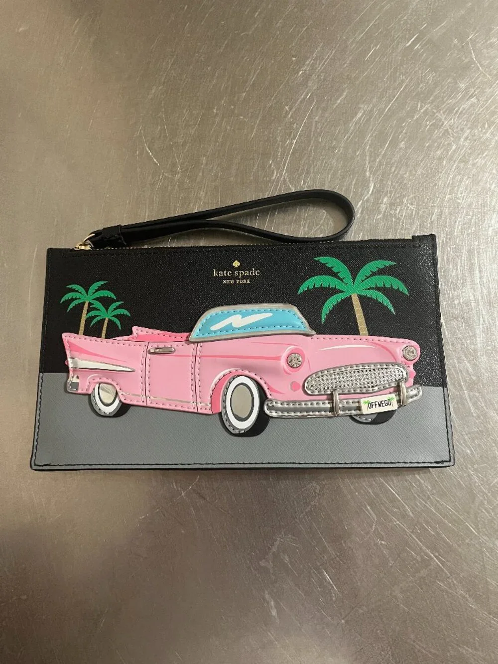 KATE SPADE New York Checking Pink Cadillac Wristlet Black Multi NWOT